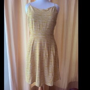 Yellow Striped Fit and Flare Adjustable Strap Sleeveless Dress